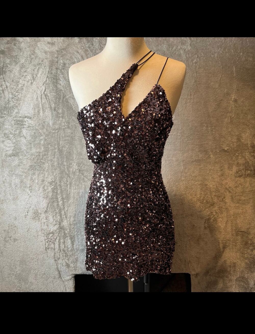 ASTR The Label Rose Gold Sequin Cutout Asymmetrical Mini Party Dress Size XS New